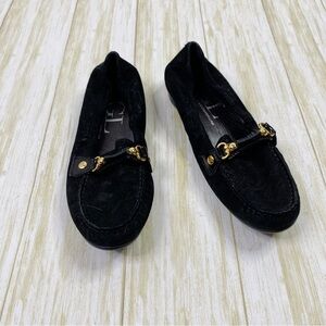AGL Black Leather Horsebit Slip On Loafer Flats